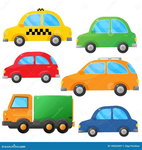Color Images Of Cartoon Cars On White Background Taxi Passenger Cars