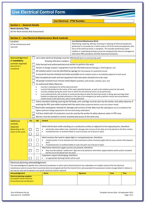 Electrical Work Risk Assessment Template