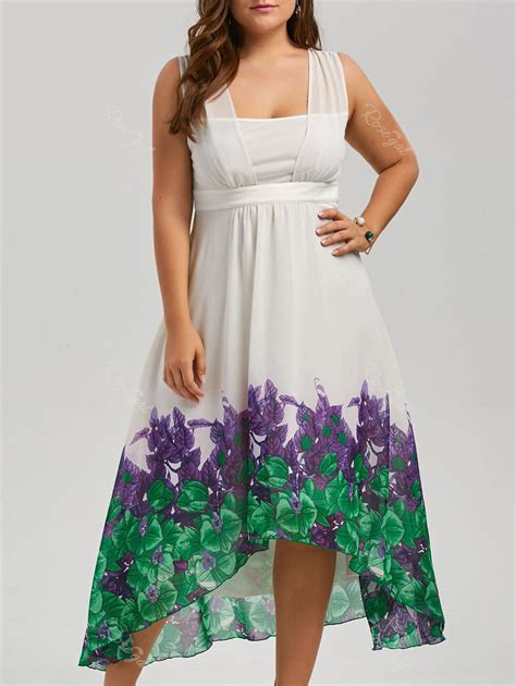 White 5xl Plus Size Beach Printed Chiffon Long Flowy Dress