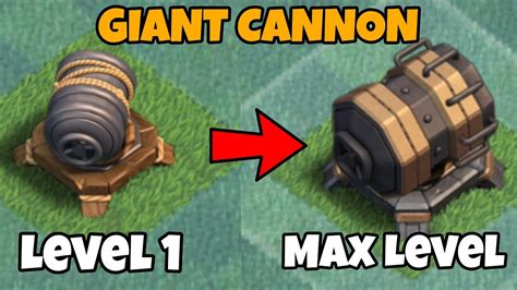 Upgrade Coc Defence Level 1 To Max Level Giant Cannon Builder Base