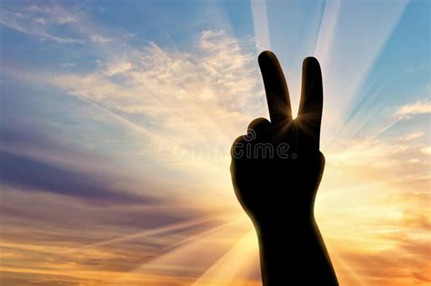 Silhouette Hand Gesture Peace Stock Image Image Of Holiday Peace