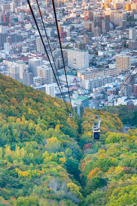 Cable Car Over Mountain And City Central Of Sapporo Japan Stock Photo