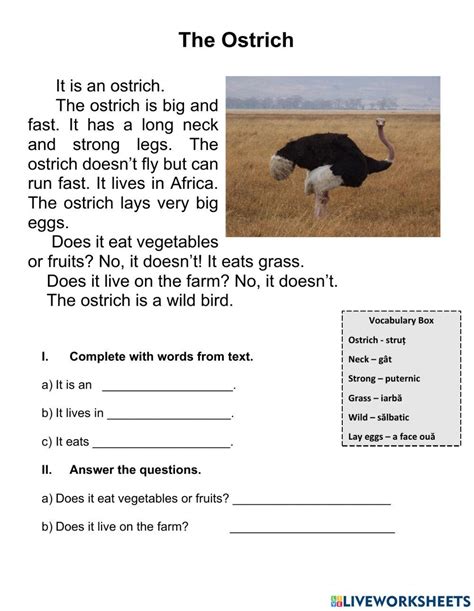 The Ostrich Worksheet Live Worksheets