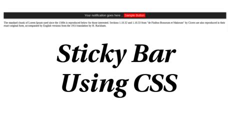 I assume the bar doesn't move with the horizontal scroll because the bar is in a fixed position. How to create a sticky notification bar on top of the ...