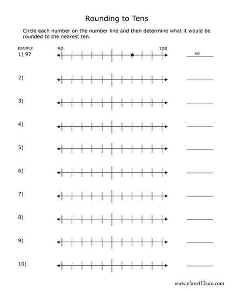 Rounding To 10 Blank Rounding Worksheets Number Line Printable