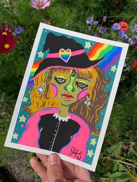 Rainbow Witch Painting Queer Witch Spooky Cute Art Witch Etsy