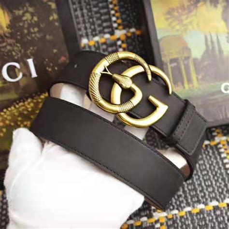 Gucci Unisex Leather Belt With Double G Buckle With Snake In Black