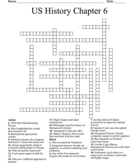 Us History Chapter 6 Crossword Wordmint