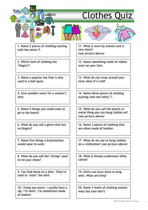 About this quiz & worksheet this quiz and corresponding worksheet gauge your understanding of the states of consciousness. Quiz - Clothes worksheet - Free ESL printable worksheets ...