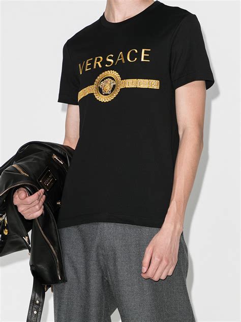 Versace Logo Print Cotton T Shirt Browns