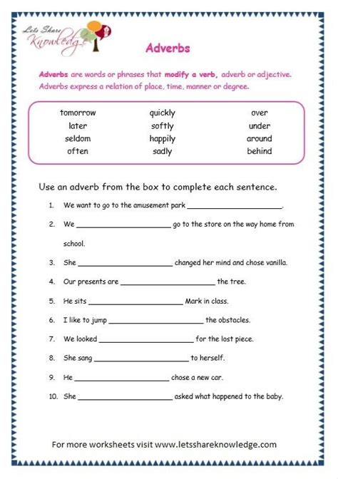 Free Printable Adverb Worksheets For 5th Grade
