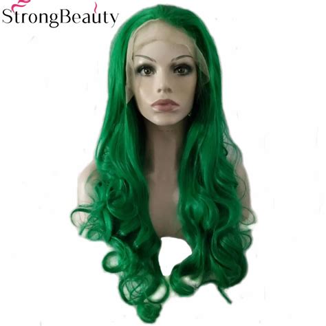 Strong Beauty Long Wavy Green Wigs Synthetic Lace Front Heat Resistant