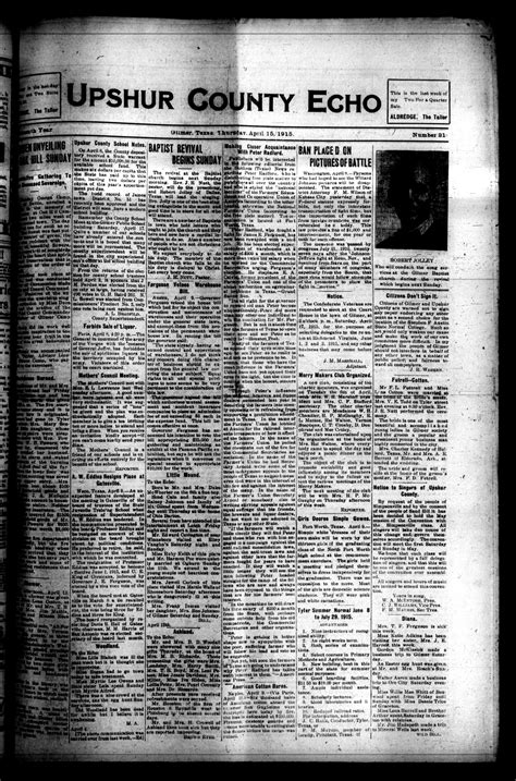 Upshur County Echo (Gilmer, Tex.), Vol. 18, No. 21, Ed. 1 Thursday