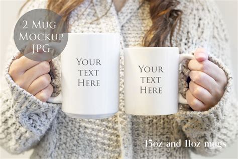 2 Mugs Mockup 11oz And 15oz Woman Holding Mugs By Wanderlustlens Thehungryjpeg