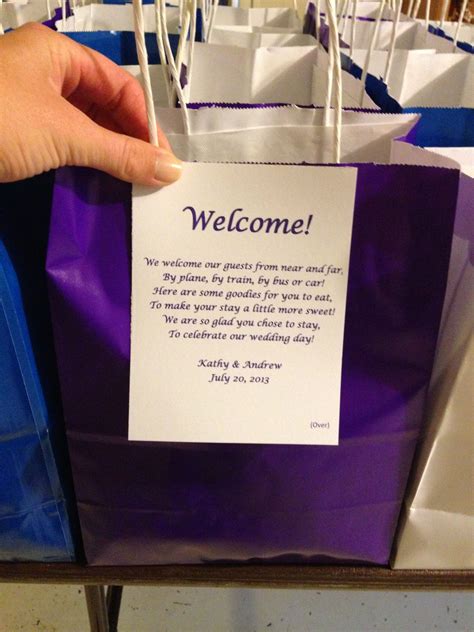 Hotel Welcome Bag Note Purple And Blue Wedding Wedding T Bags