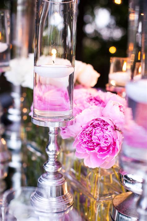 Pink Peony And Floating Candle Centerpiece