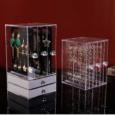 Earrings Jewelry Necklace Acrylic Storage Box Transparent Organizer