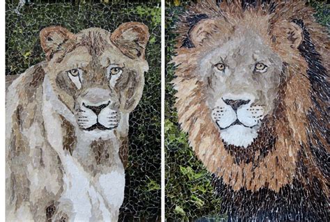Lions Print Pair Lion And Lioness Torn Paper Collage Bird Art Art