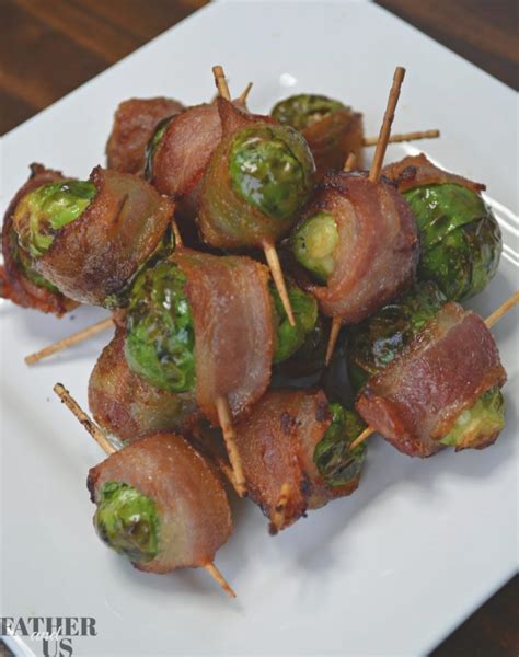 Air Fryer Bacon Wrapped Brussels Sprouts With Maple Syrup Father And Us