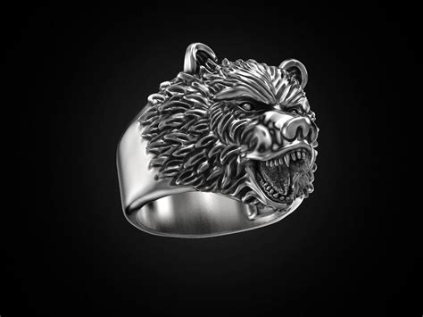 14 K Yellow Gold Over Bear Head Men Ring Silver Bear Ring Etsy