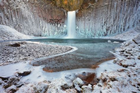 Nature Landscape Water Waterfall Long Exposure Winter Ice Frost Rock Snow Lake