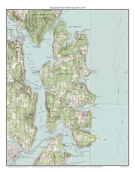 Bainbridge 1937 Custom Usgs Old Topo Map Washington State 15x15