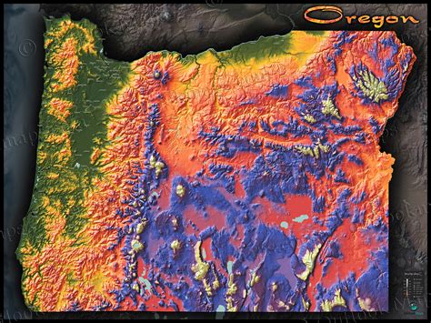 Oregon Topography Map Physical Features And Mountain Colors