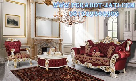 desain set kursi sofa putih ruang tamu mewah bellagio perabot jati