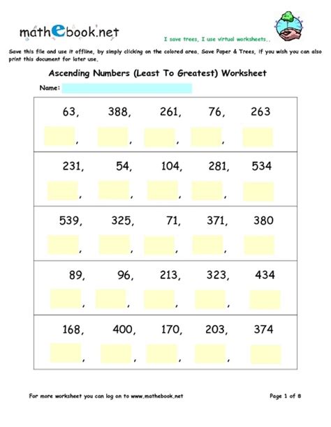 Order 5-digit Numbers From Least To Greatest Worksheet