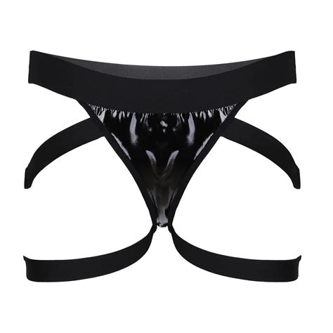 2xl Men Strappy Patent Leather Hollow Out Gay Jockstrap Sissy Underwear