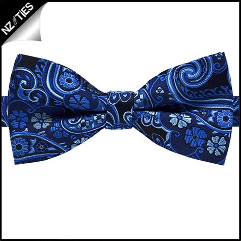 Dark Light Blue Floral Paisley Bow Tie Nz Ties