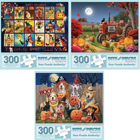 Set Of 3 Halloween 300 Large Piece Jigsaw Puzzles Bits And Pieces