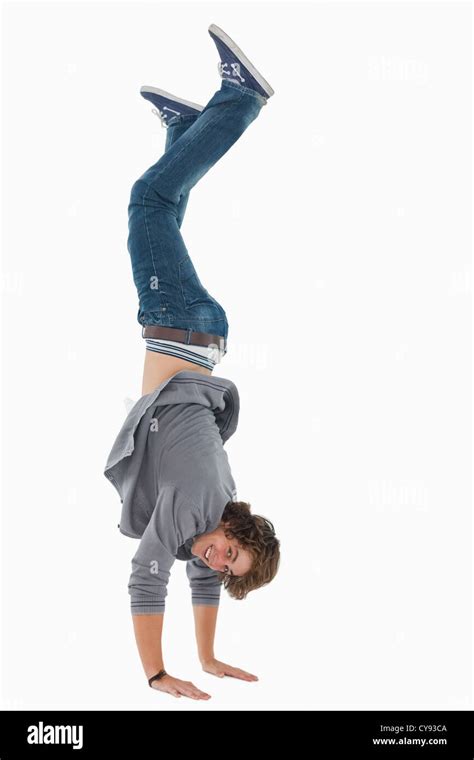 Male Student Posing Handstands Stock Photo Alamy