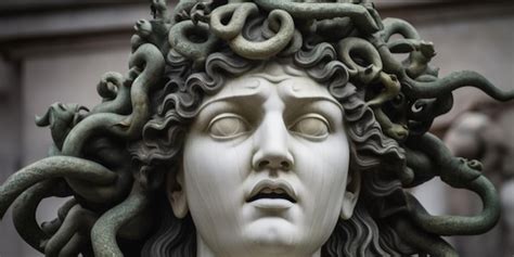 Una Estatua De Una Cabeza De Medusa Con Una Serpiente En Ella Foto