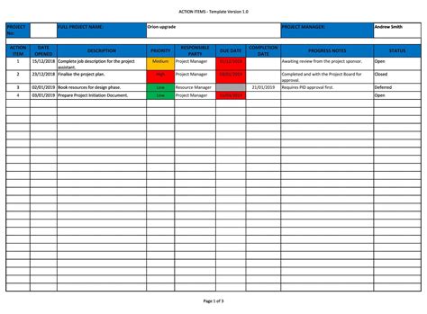 Action Register Excel Template