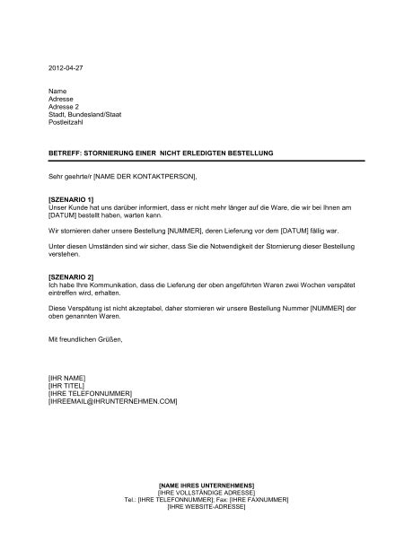 Dankschreiben privat, geschäftlich oder offiziell danke sagen mit muster vorla. Stornierung einer nicht erledigten Bestellung - Vorlagen ...