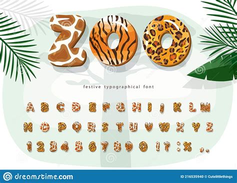 Zoo Animals Cartoon Font Jaguar Cheetah Tiger Giraffe Fur Print