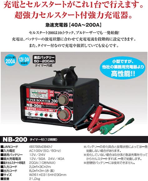 楽天市場 日動工業 急速充電器 タイマー付 Nb 200：kanamonoyasan Kys