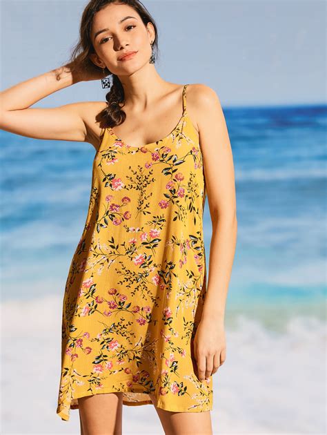 Zaful Floral Print Beach Summer Dress Women Spaghetti Strap Sleeveless