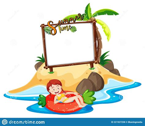 Empty Banner Board With A Girl On The Beach Isolated Stock Vector