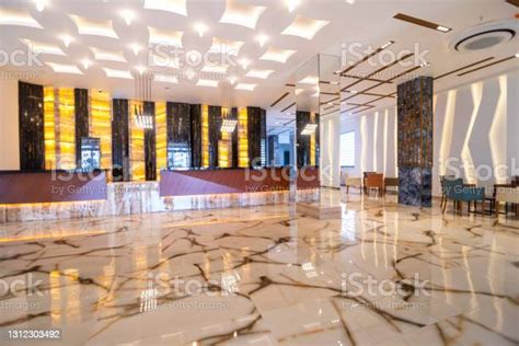 Lobby Entrance With Reception Desk And Lounge Area Stock Photo