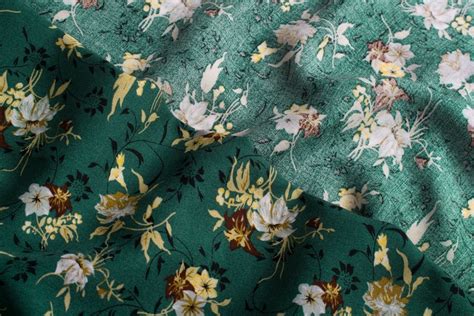 Emerald Dark Green Floral Viscose And Cotton Fabric Sold By Etsy