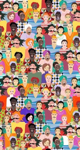 Multiethnic Group Of People Seamless Vector Pattern With Men And Women