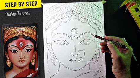 How To Draw Durga Maa Step By Step Outline Tutorial Youtube