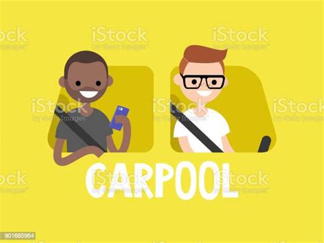 Carpool Conceptual Illustration A Driver And A Passenger Riding In The