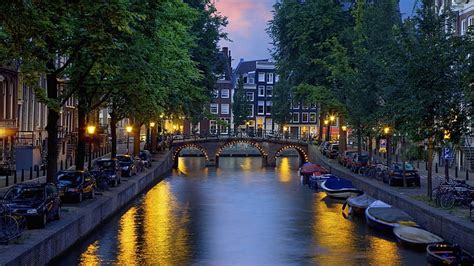 Hd Wallpaper Town Netherlands Amsterdam Rivers Evening 1920x1080