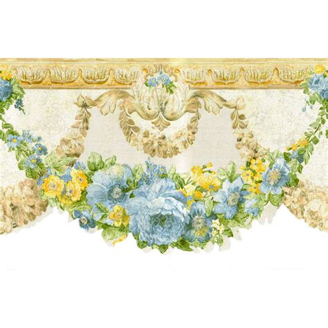 Dundee Decos Prepasted Wallpaper Border Floral Green Blue Yellow