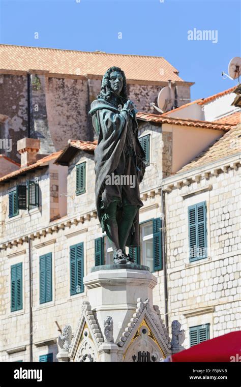 A Statue Of Poet Ivan Gundulic In Gundulic Square Old Town Dubrovnik