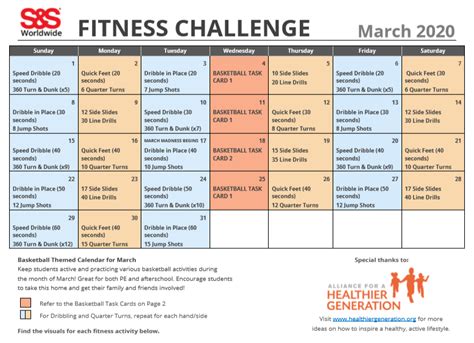 March Fitness Challenge Calendar 2020 1 Sands Blog