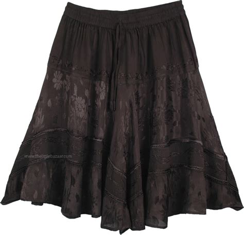 Night Black Knee Length Western Style Gypsy Skirt Short Skirts